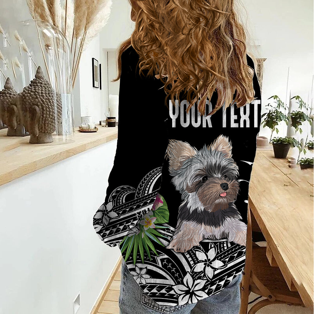 Personalised Polynesian Women Casual Shirt With Yorkshire Terrier Floral Style LT7 - Polynesian Pride