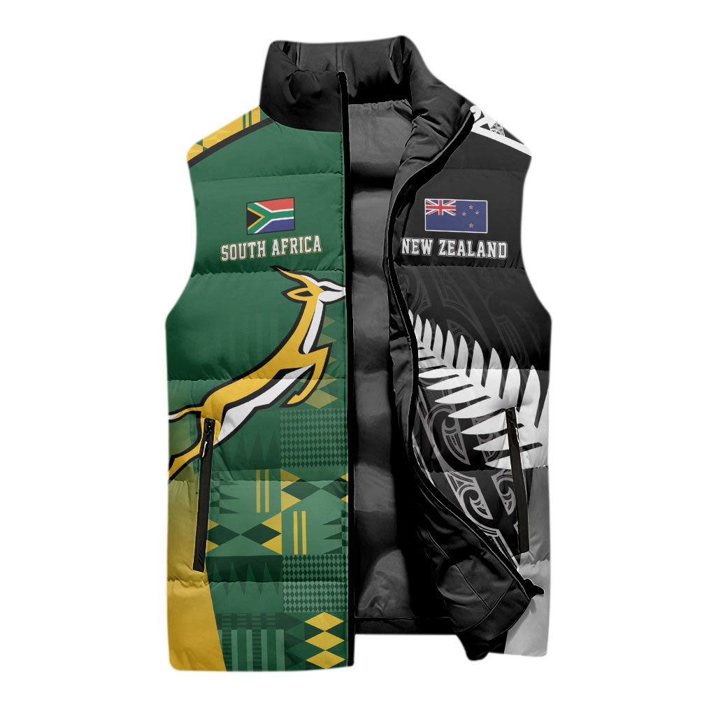 Custom Rugby South Africa New Zealand Greatest Rivals Sleeveless Puffer Jacket Tribal Motifs LT7 - Polynesian Pride