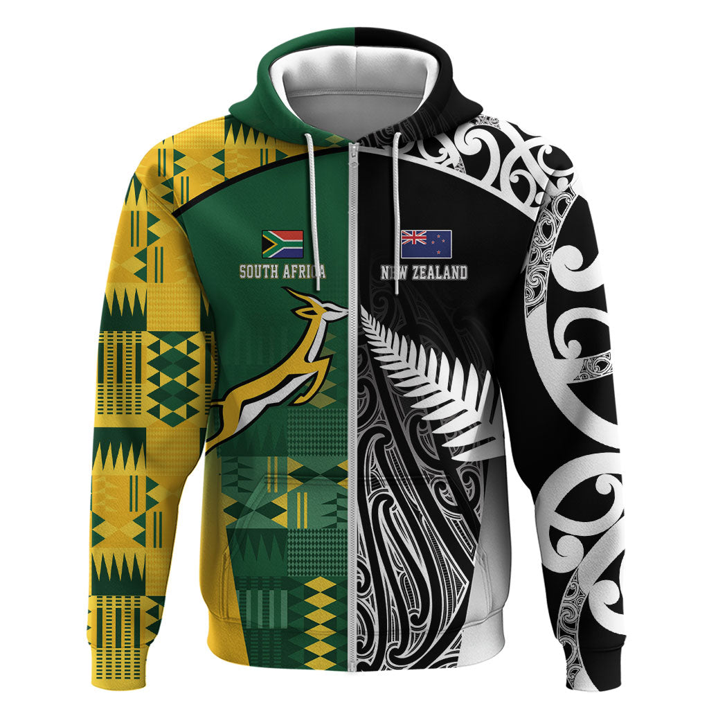 Custom Rugby South Africa New Zealand Greatest Rivals Zip Hoodie Tribal Motifs LT7 Zip Hoodie Multicolor - Polynesian Pride