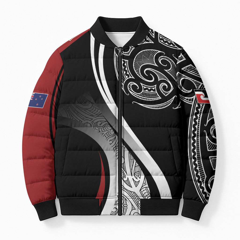 Aotearoa Maori Rugby Custom Bomber Puffer Jacket Kapa O Pango LT7 Unisex Black - Polynesian Pride