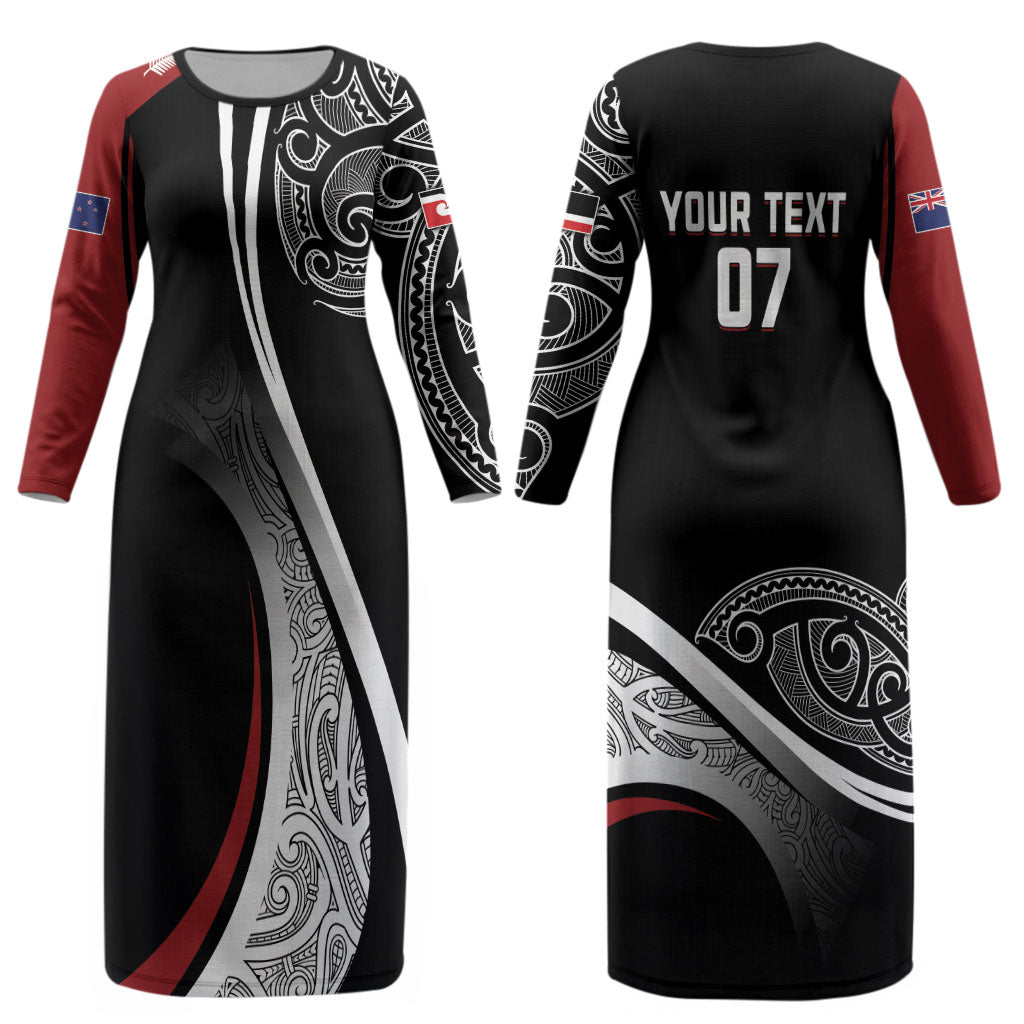 Aotearoa Maori Rugby Custom Couples Matching Long Sleeve Bodycon Dress and Hawaiian Shirt Kapa O Pango LT7 - Polynesian Pride