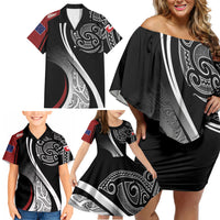 Aotearoa Maori Rugby Custom Family Matching Off Shoulder Short Dress and Hawaiian Shirt Kapa O Pango LT7 - Polynesian Pride