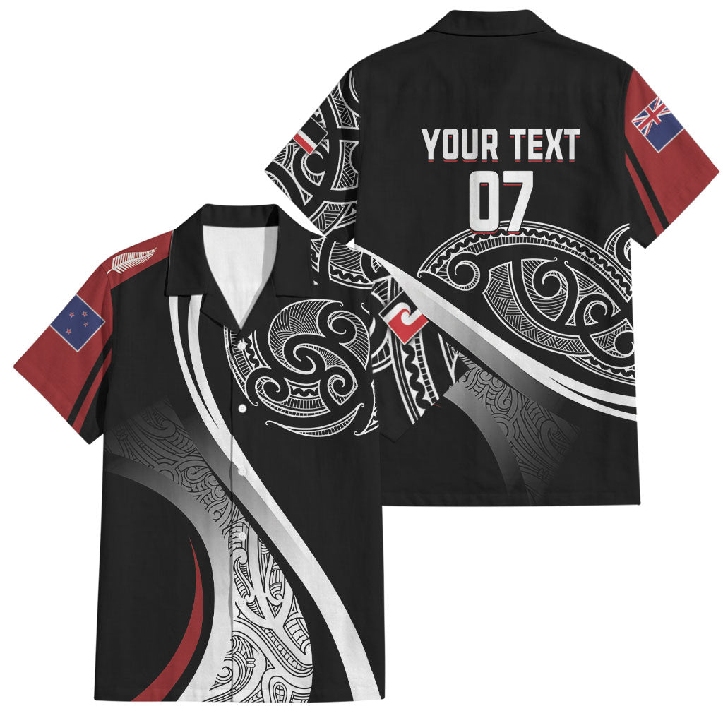 Aotearoa Maori Rugby Custom Family Matching Off Shoulder Short Dress and Hawaiian Shirt Kapa O Pango LT7 Dad's Shirt - Short Sleeve Black - Polynesian Pride