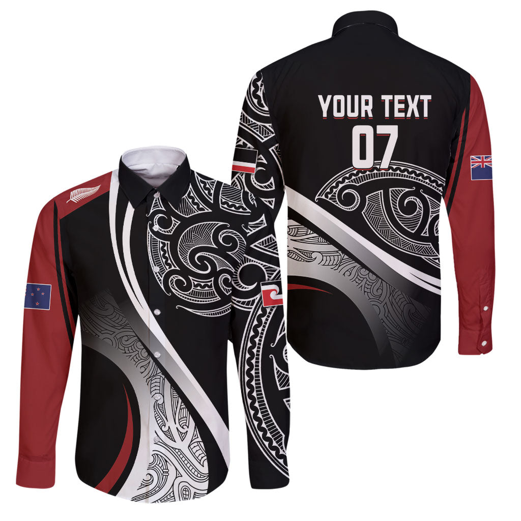 Aotearoa Maori Rugby Custom Family Matching Short Sleeve Bodycon Dress and Hawaiian Shirt Kapa O Pango LT7 Dad's Shirt - Long Sleeve Black - Polynesian Pride