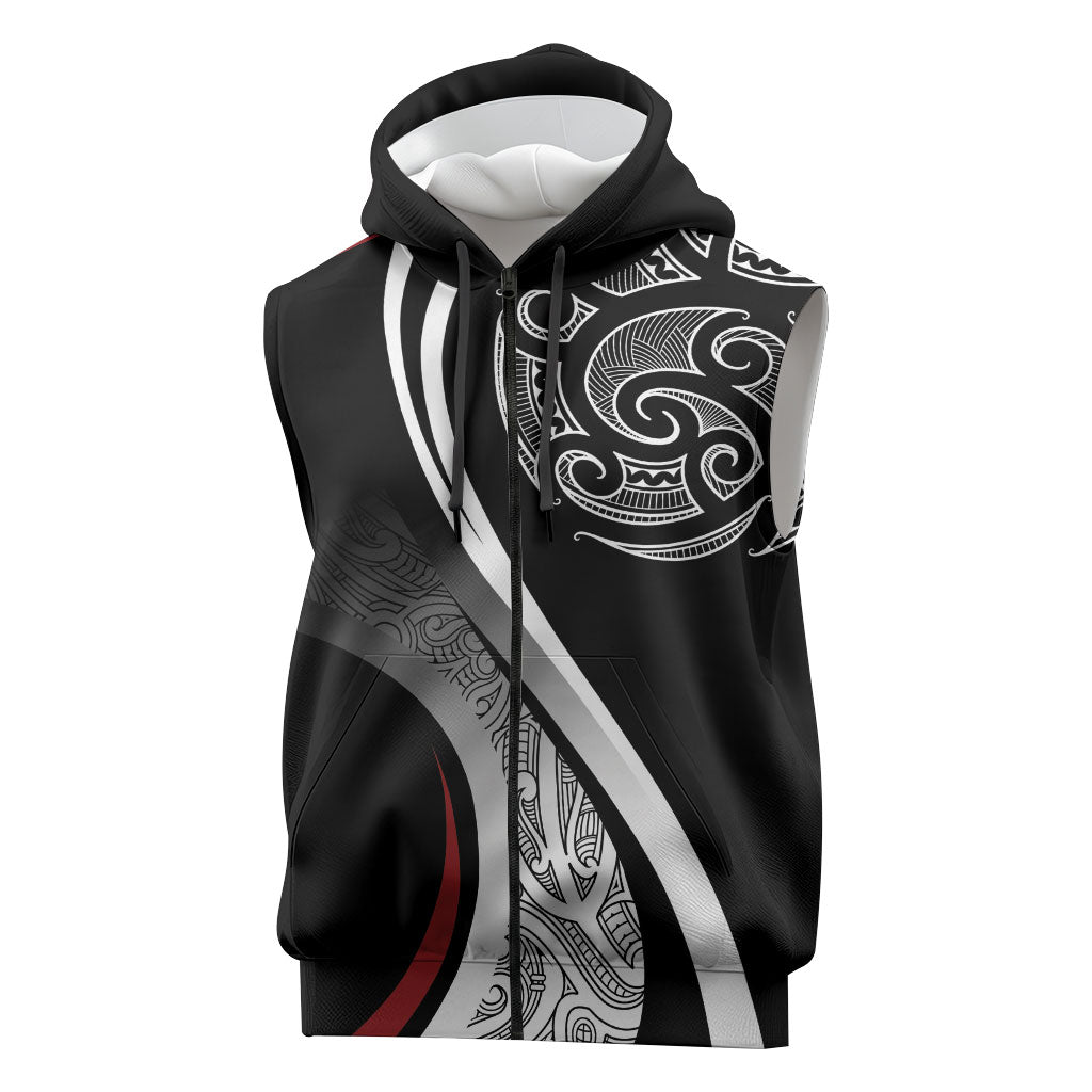 Aotearoa Maori Rugby Custom Sleeveless Zip Hoodie Kapa O Pango LT7 Black - Polynesian Pride