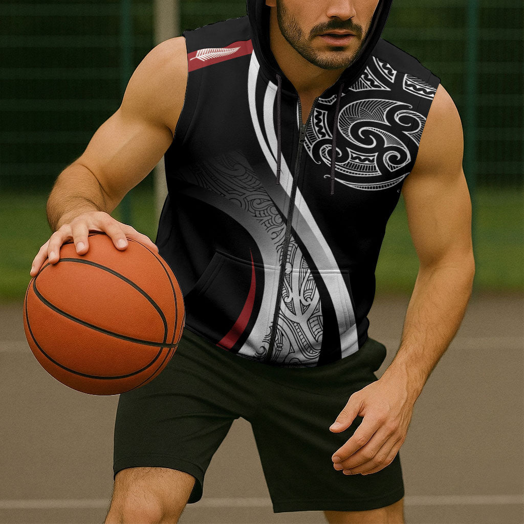 Aotearoa Maori Rugby Custom Sleeveless Zip Hoodie Kapa O Pango LT7 - Polynesian Pride