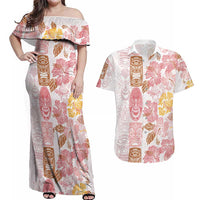 Christmas Aloha Hawaii Tiki Couples Matching Off Shoulder Maxi Dress and Hawaiian Shirt Hibiscus Spring Colors - Polynesian Pride