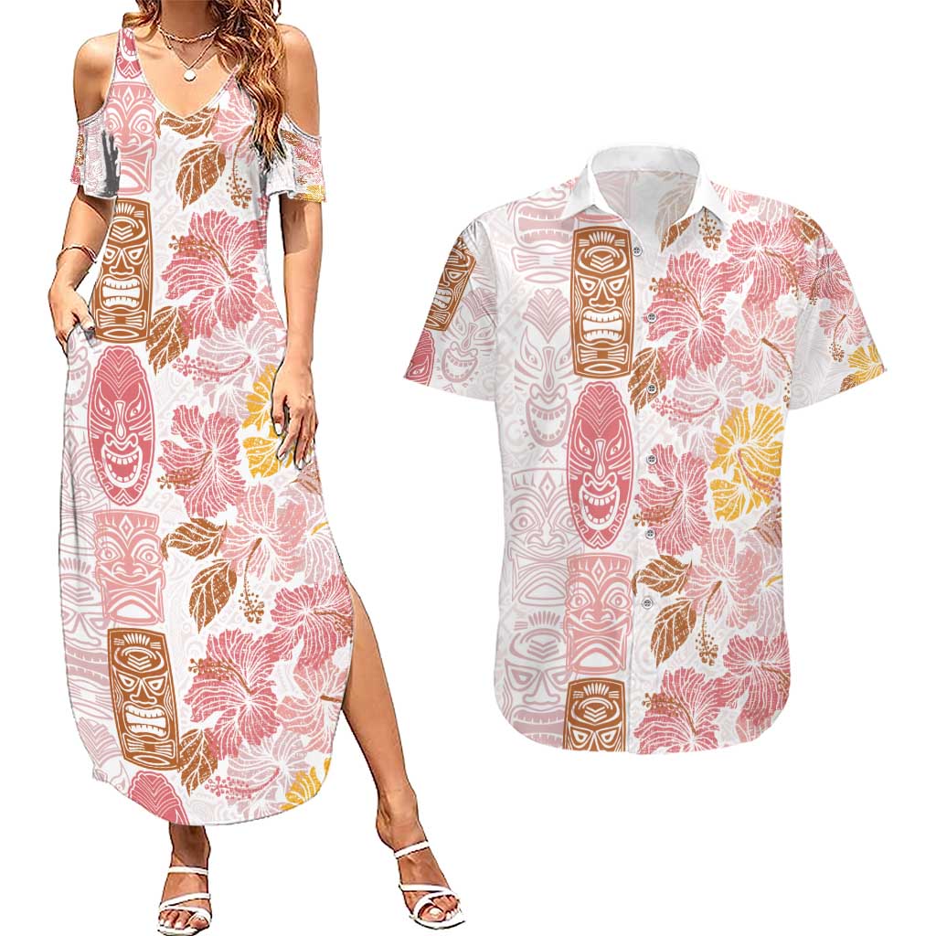 Christmas Aloha Hawaii Tiki Couples Matching Summer Maxi Dress and Hawaiian Shirt Hibiscus Spring Colors - Polynesian Pride