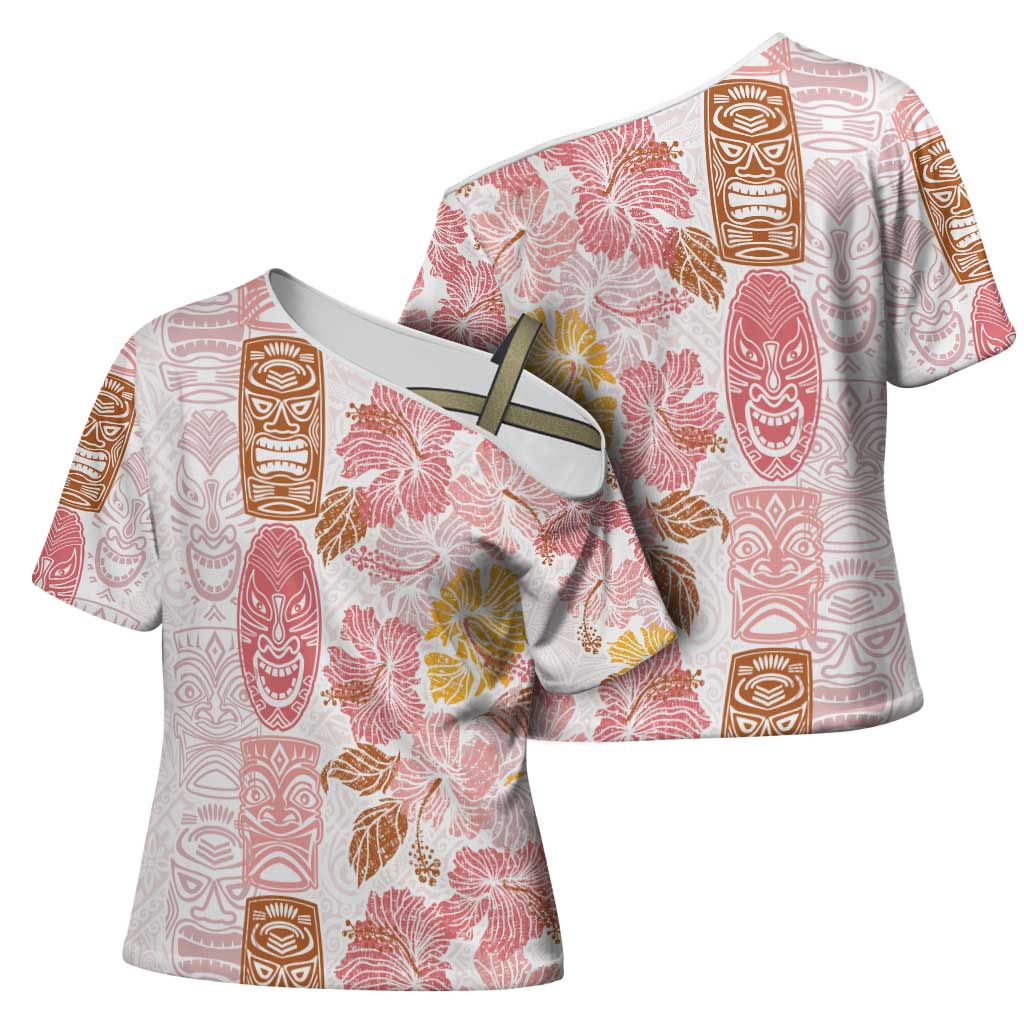 Christmas Aloha Hawaii Tiki Cross Shoulder Shirt Hibiscus Spring Colors - Polynesian Pride