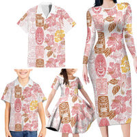 Christmas Aloha Hawaii Tiki Family Matching Long Sleeve Bodycon Dress and Hawaiian Shirt Hibiscus Spring Colors - Polynesian Pride