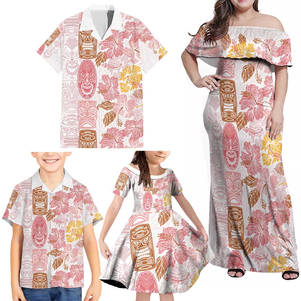 Christmas Aloha Hawaii Tiki Family Matching Off Shoulder Maxi Dress and Hawaiian Shirt Hibiscus Spring Colors - Polynesian Pride