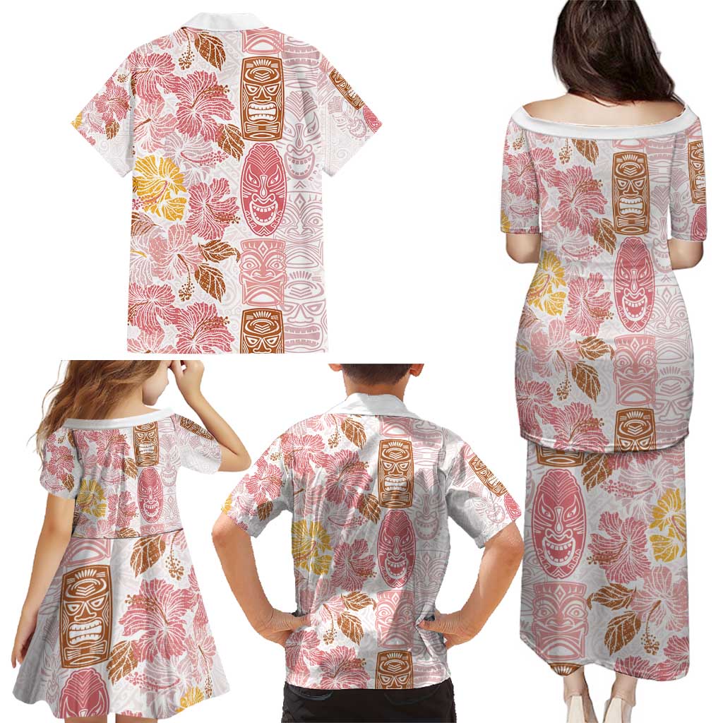 Christmas Aloha Hawaii Tiki Family Matching Puletasi and Hawaiian Shirt Hibiscus Spring Colors - Polynesian Pride