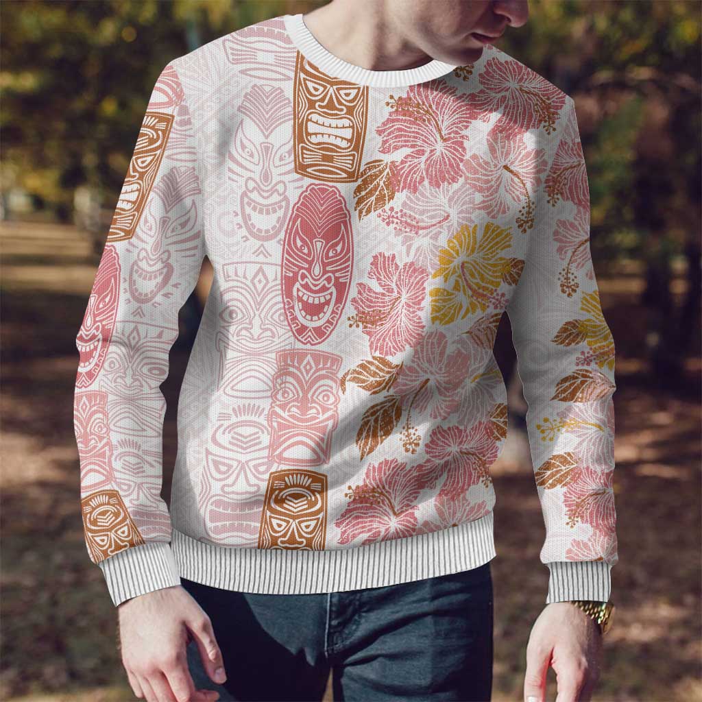 Christmas Aloha Hawaii Tiki Ugly Christmas Sweater Hibiscus Spring Colors - Polynesian Pride