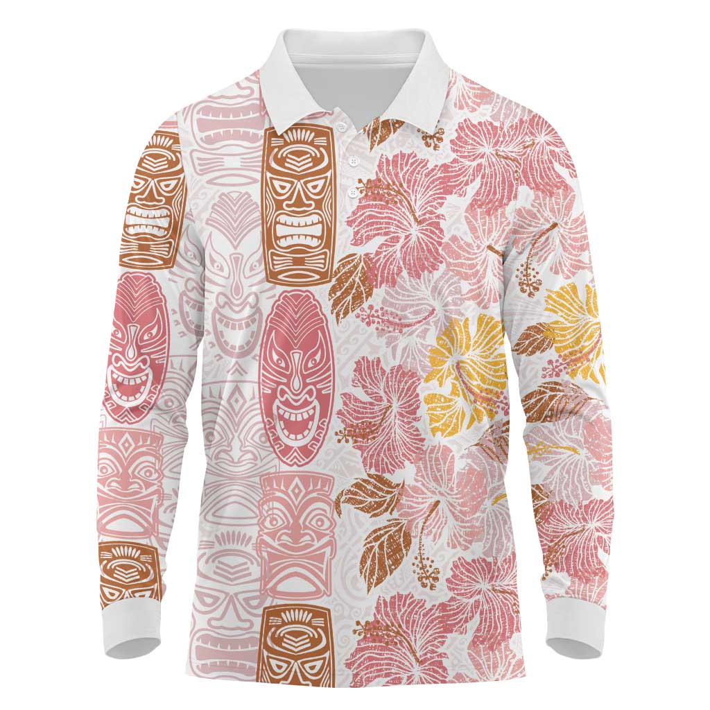Christmas Aloha Hawaii Tiki Long Sleeve Polo Shirt Hibiscus Spring Colors - Polynesian Pride