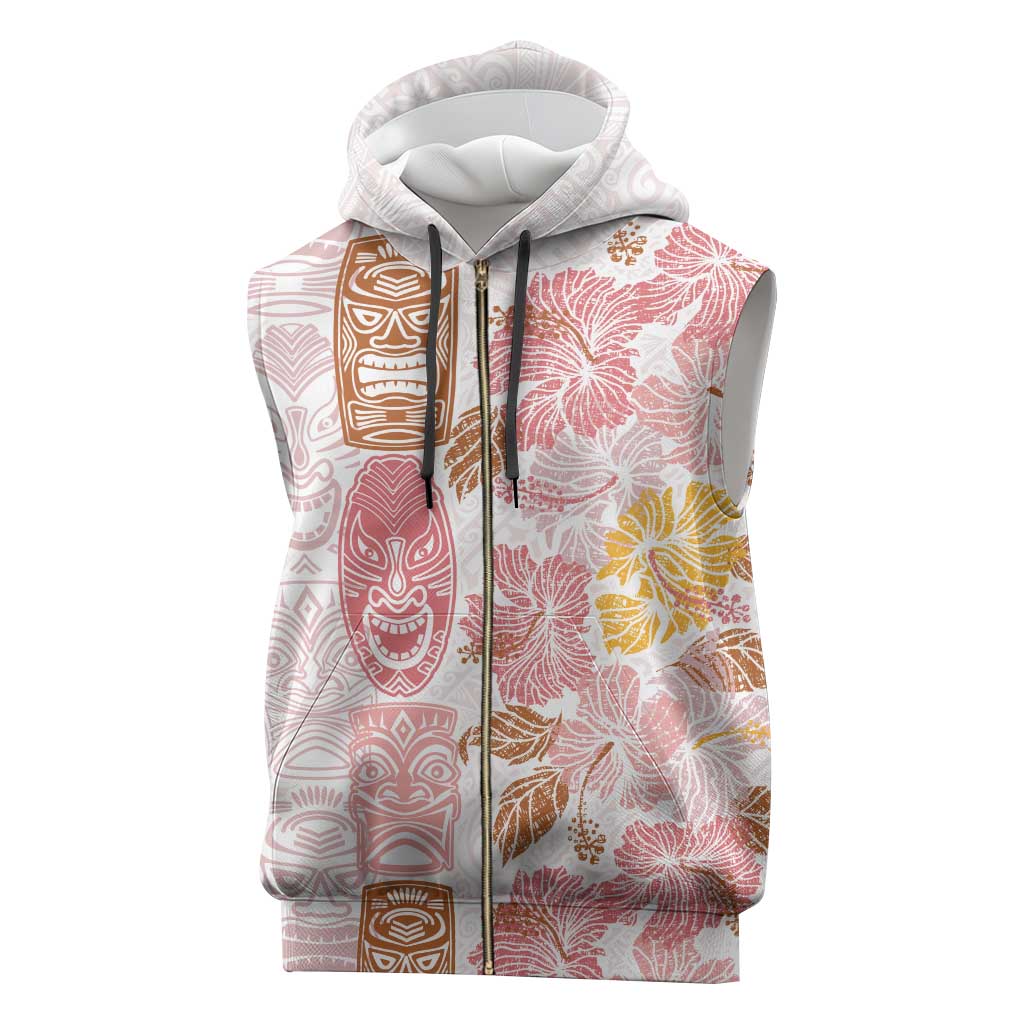 Christmas Aloha Hawaii Tiki Sleeveless Zip Hoodie Hibiscus Spring Colors - Polynesian Pride