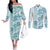 Christmas Aloha Hawaii Tiki Couples Matching Off The Shoulder Long Sleeve Dress and Long Sleeve Button Shirt Hibiscus Summer Colors - Polynesian Pride