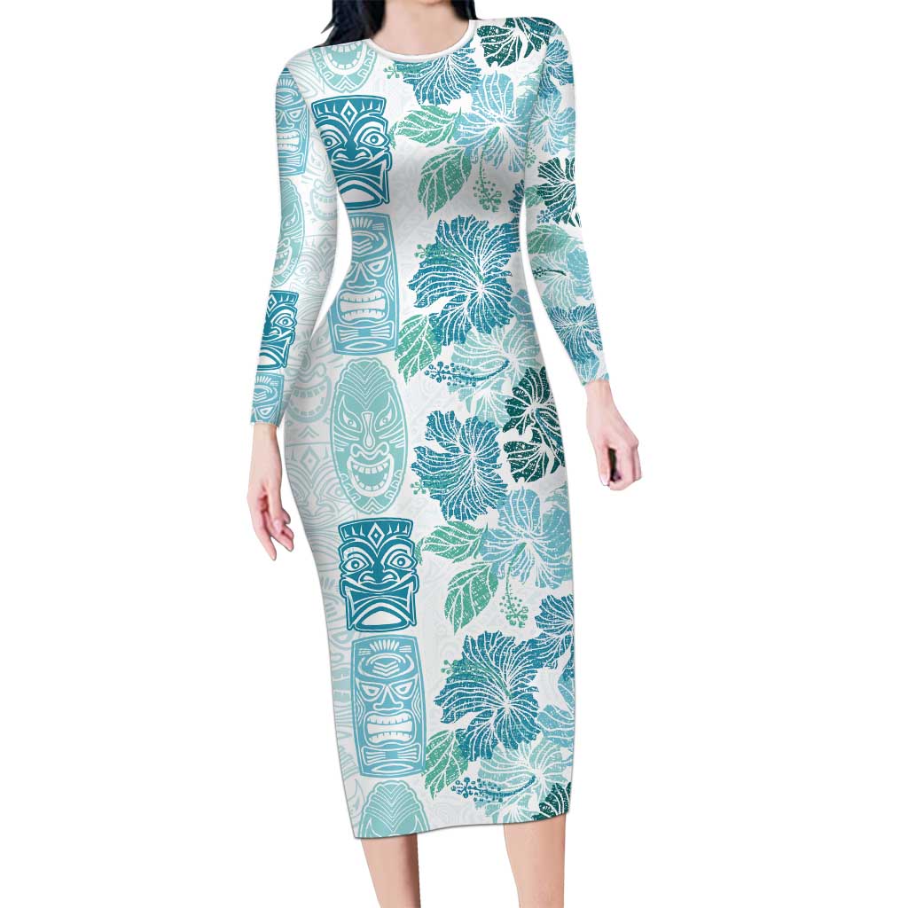 Christmas Aloha Hawaii Tiki Family Matching Long Sleeve Bodycon Dress and Hawaiian Shirt Hibiscus Summer Colors - Polynesian Pride