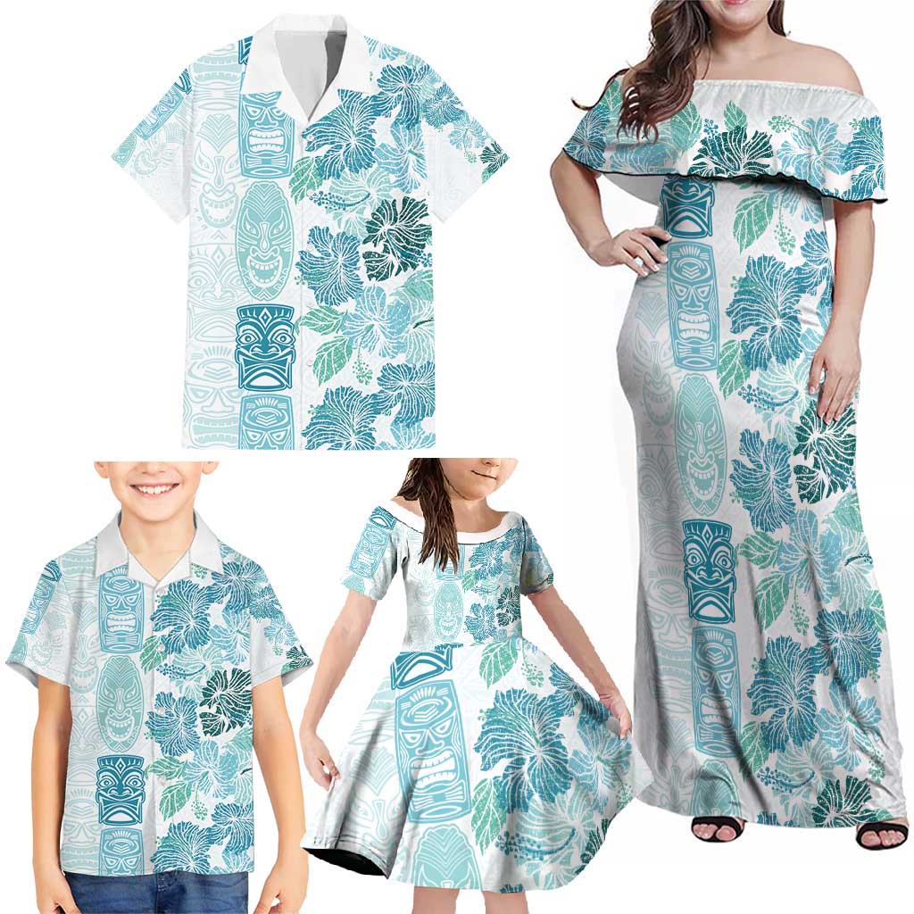 Christmas Aloha Hawaii Tiki Family Matching Off Shoulder Maxi Dress and Hawaiian Shirt Hibiscus Summer Colors - Polynesian Pride