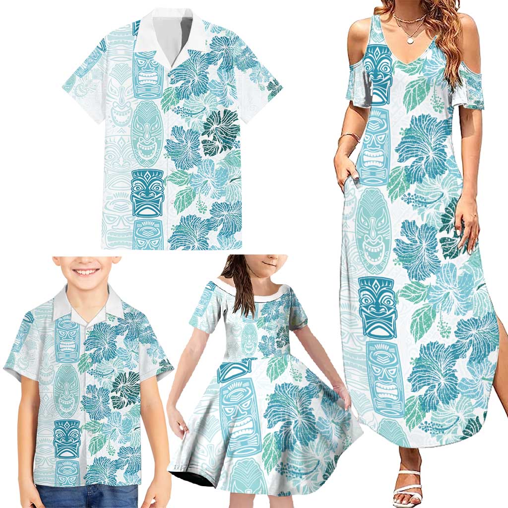 Christmas Aloha Hawaii Tiki Family Matching Summer Maxi Dress and Hawaiian Shirt Hibiscus Summer Colors - Polynesian Pride
