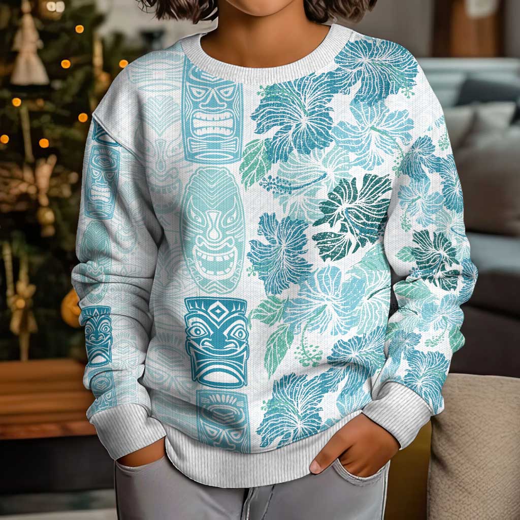 Christmas Aloha Hawaii Tiki Kid Ugly Christmas Sweater Hibiscus Summer Colors - Polynesian Pride