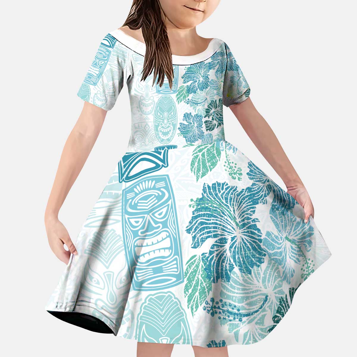 Christmas Aloha Hawaii Tiki Kid Short Sleeve Dress Hibiscus Summer Colors - Polynesian Pride