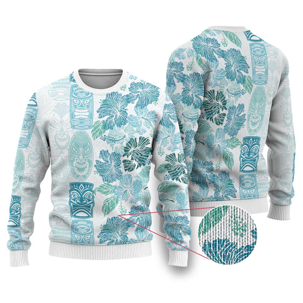 Christmas Aloha Hawaii Tiki Ugly Christmas Sweater Hibiscus Summer Colors - Polynesian Pride