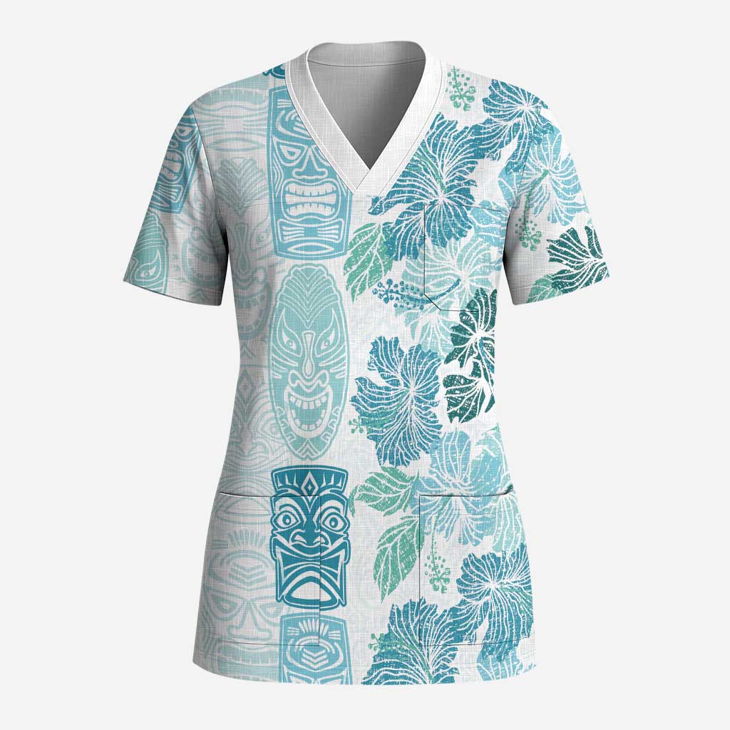 Christmas Aloha Hawaii Tiki Scrub Top Hibiscus Summer Colors - Polynesian Pride