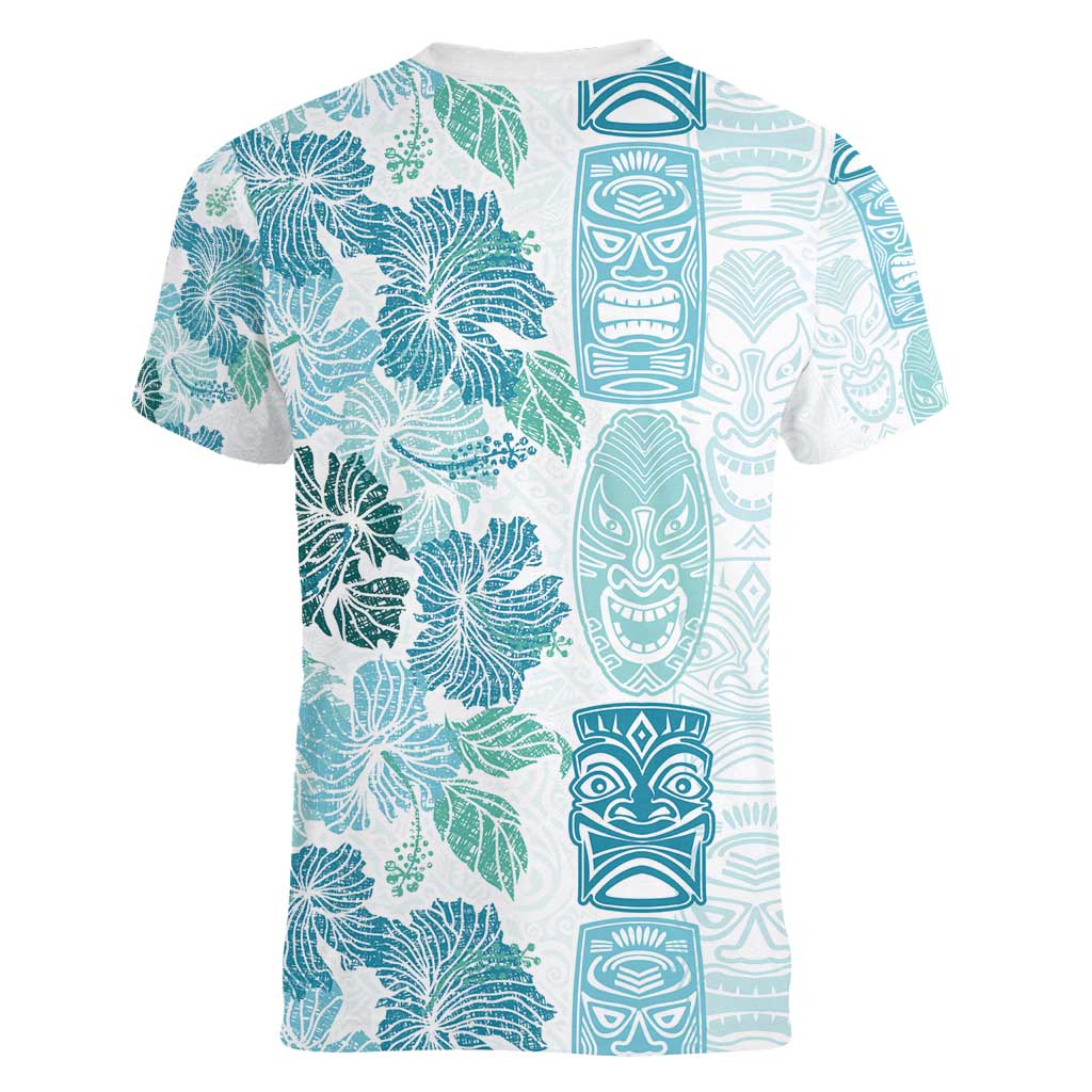 Christmas Aloha Hawaii Tiki Women V-Neck T-Shirt Hibiscus Summer Colors - Polynesian Pride