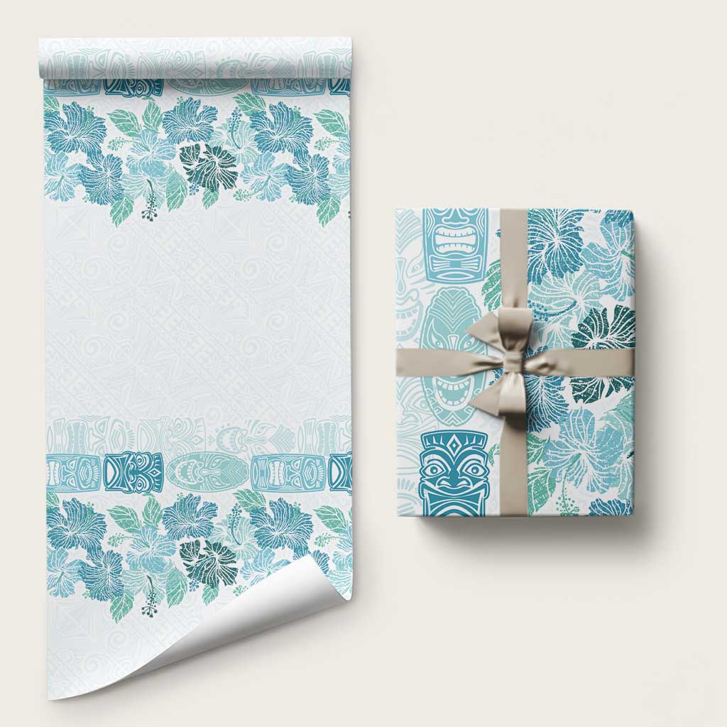 Christmas Aloha Hawaii Tiki Wrapping Paper Hibiscus Summer Colors LT7 58" × 23" Turquoise - Polynesian Pride