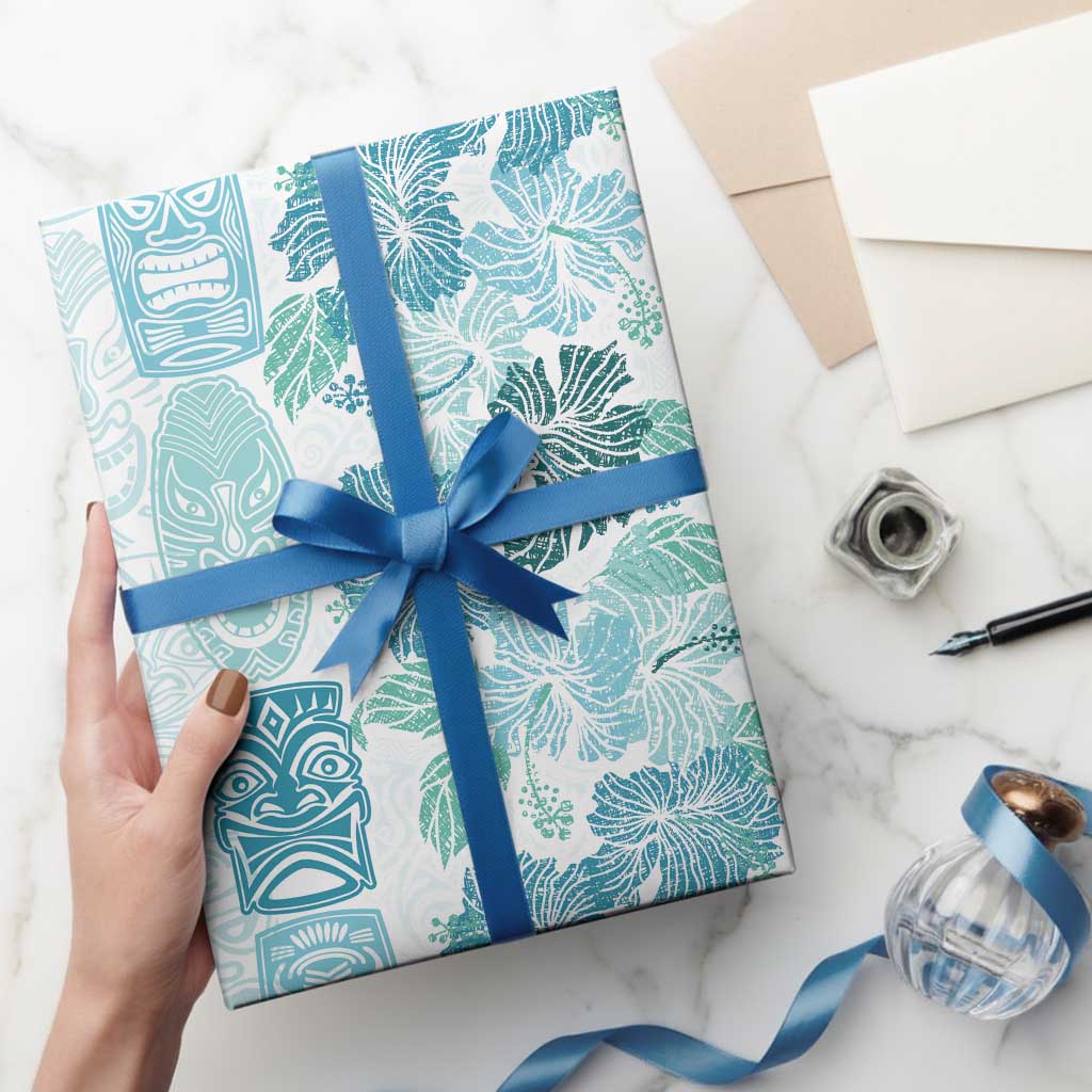 Christmas Aloha Hawaii Tiki Wrapping Paper Hibiscus Summer Colors LT7 - Polynesian Pride