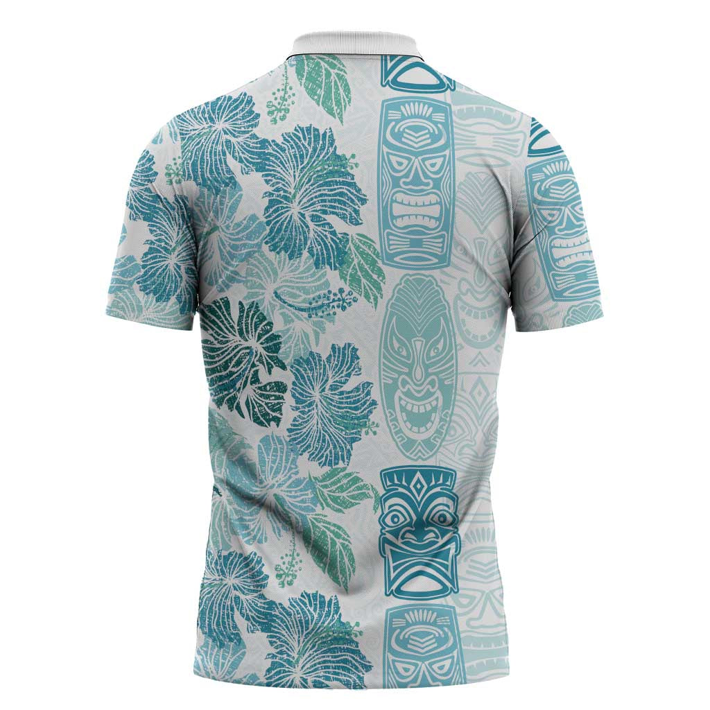 Christmas Aloha Hawaii Tiki Zipper Polo Shirt Hibiscus Summer Colors - Polynesian Pride