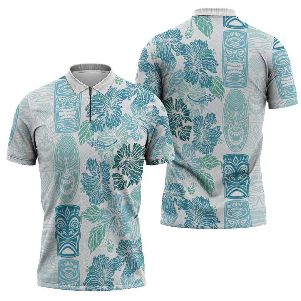 Christmas Aloha Hawaii Tiki Zipper Polo Shirt Hibiscus Summer Colors - Polynesian Pride
