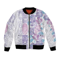 Christmas Aloha Hawaii Tiki Bomber Jacket Hibiscus Winter Colors - Polynesian Pride