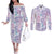 Christmas Aloha Hawaii Tiki Couples Matching Off The Shoulder Long Sleeve Dress and Long Sleeve Button Shirt Hibiscus Winter Colors - Polynesian Pride