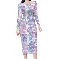 Christmas Aloha Hawaii Tiki Family Matching Long Sleeve Bodycon Dress and Hawaiian Shirt Hibiscus Winter Colors - Polynesian Pride