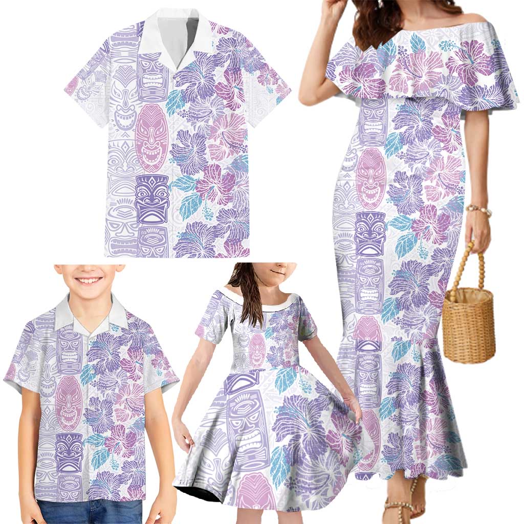 Christmas Aloha Hawaii Tiki Family Matching Mermaid Dress and Hawaiian Shirt Hibiscus Winter Colors - Polynesian Pride