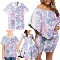 Christmas Aloha Hawaii Tiki Family Matching Off Shoulder Short Dress and Hawaiian Shirt Hibiscus Winter Colors - Polynesian Pride