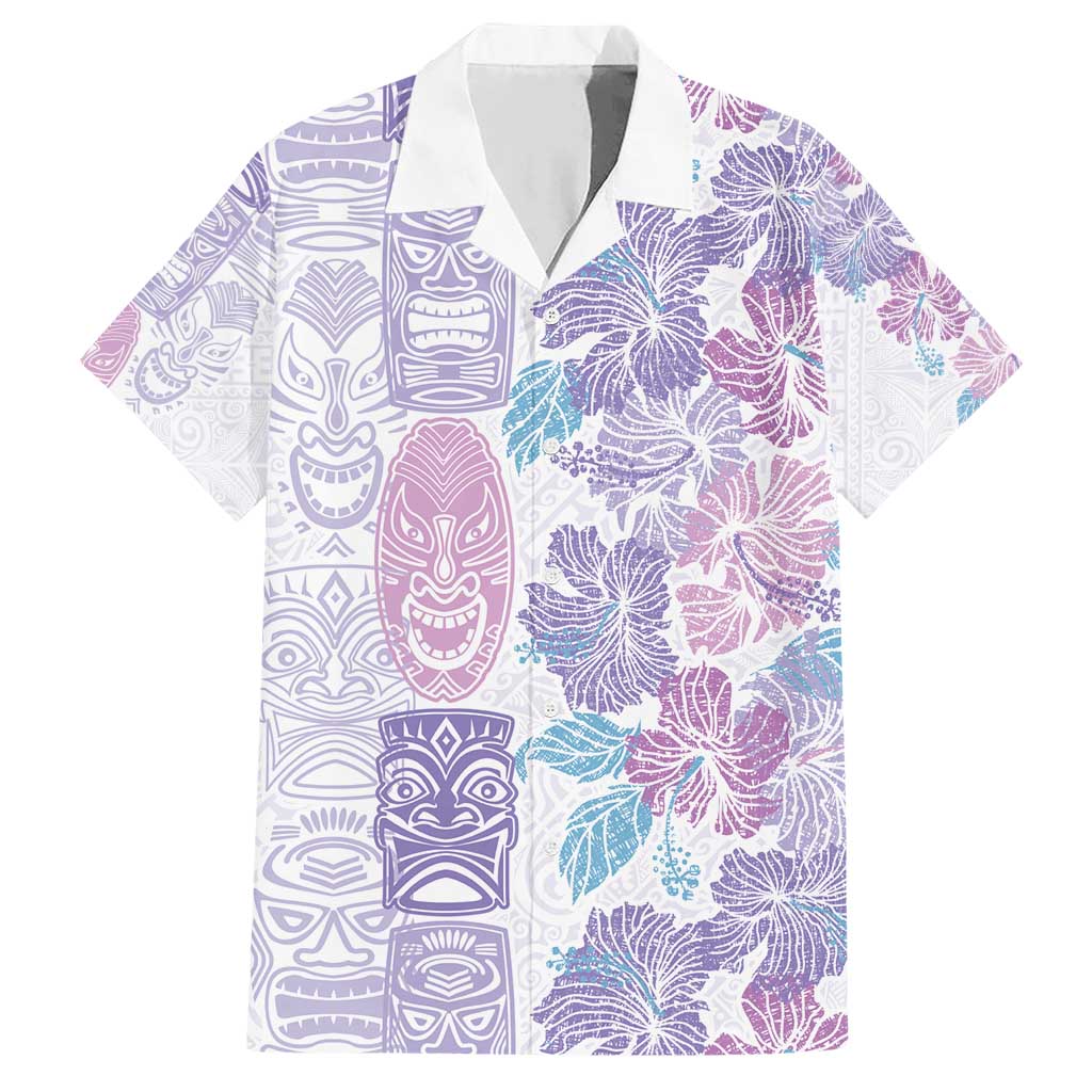 Christmas Aloha Hawaii Tiki Family Matching Short Sleeve Bodycon Dress and Hawaiian Shirt Hibiscus Winter Colors - Polynesian Pride