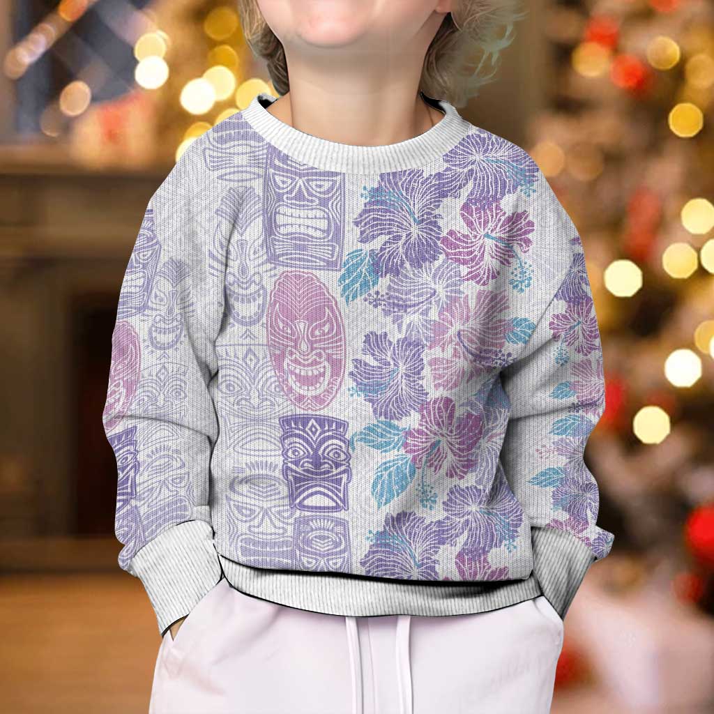 Christmas Aloha Hawaii Tiki Kid Ugly Christmas Sweater Hibiscus Winter Colors - Polynesian Pride