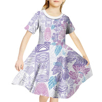 Christmas Aloha Hawaii Tiki Kid Short Sleeve Dress Hibiscus Winter Colors - Polynesian Pride