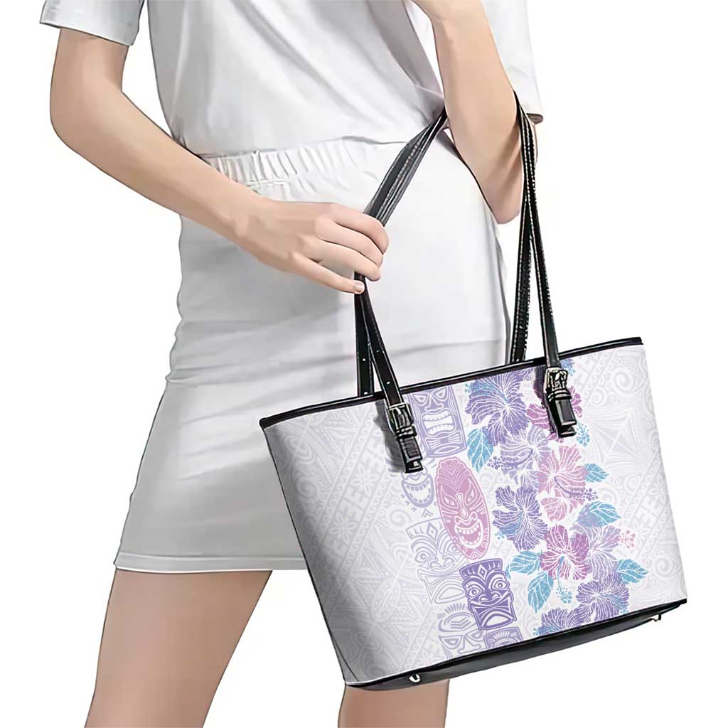 Christmas Aloha Hawaii Tiki Leather Tote Bag Hibiscus Winter Colors - Polynesian Pride