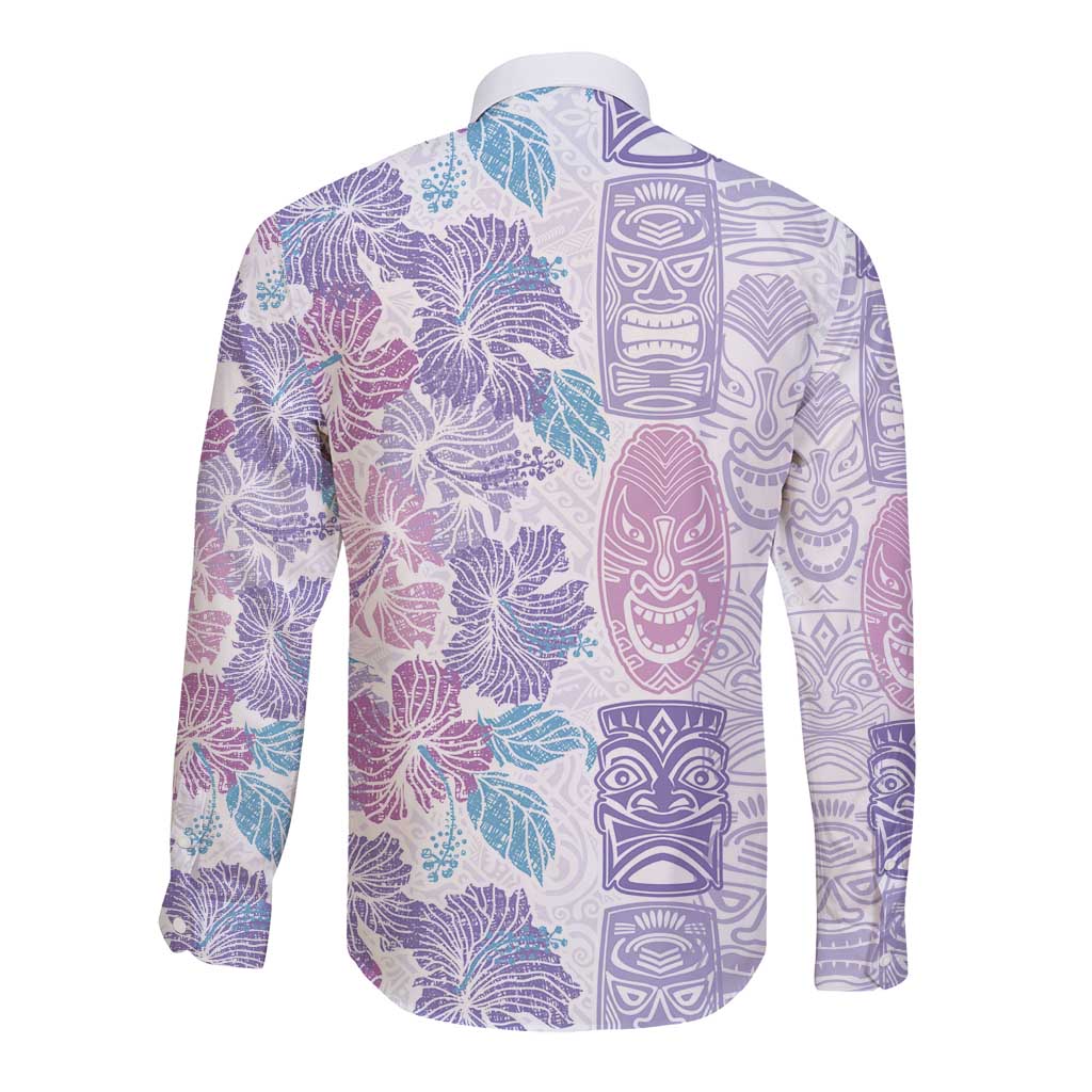 Christmas Aloha Hawaii Tiki Long Sleeve Button Shirt Hibiscus Winter Colors - Polynesian Pride
