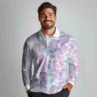 Christmas Aloha Hawaii Tiki Long Sleeve Polo Shirt Hibiscus Winter Colors - Polynesian Pride