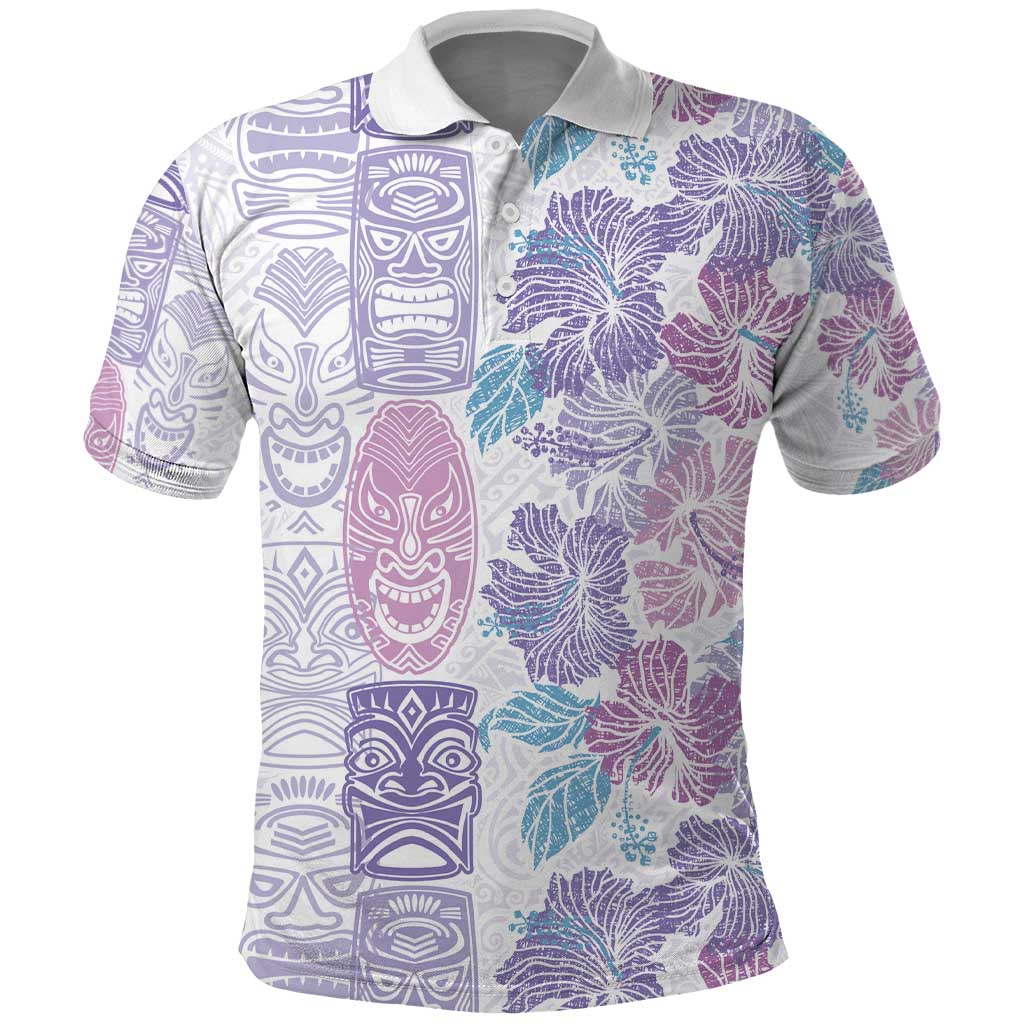 Christmas Aloha Hawaii Tiki Polo Shirt Hibiscus Winter Colors - Polynesian Pride