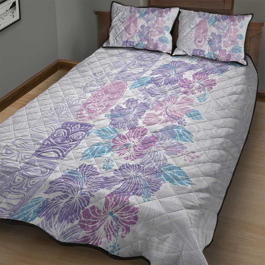 Christmas Aloha Hawaii Tiki Quilt Bed Set Hibiscus Winter Colors - Polynesian Pride