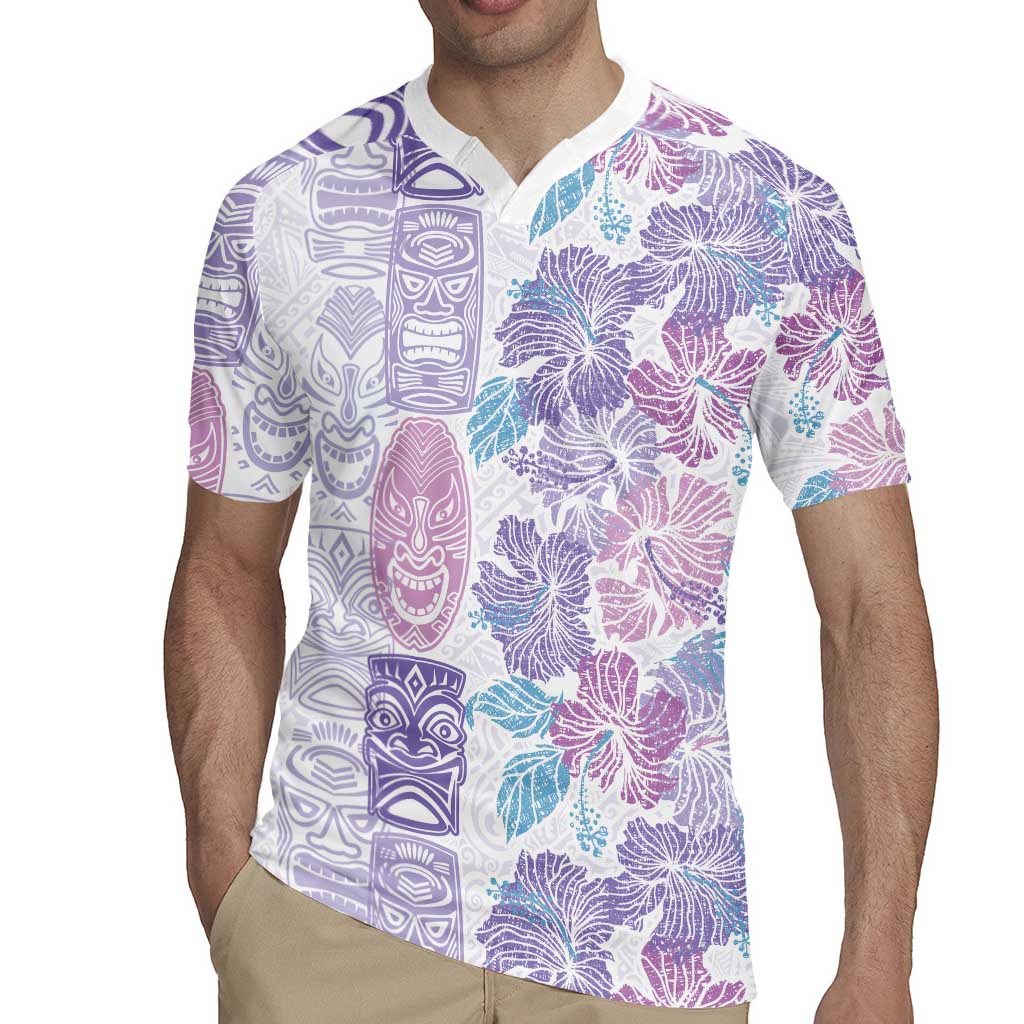 Christmas Aloha Hawaii Tiki Rugby Jersey Hibiscus Winter Colors - Polynesian Pride