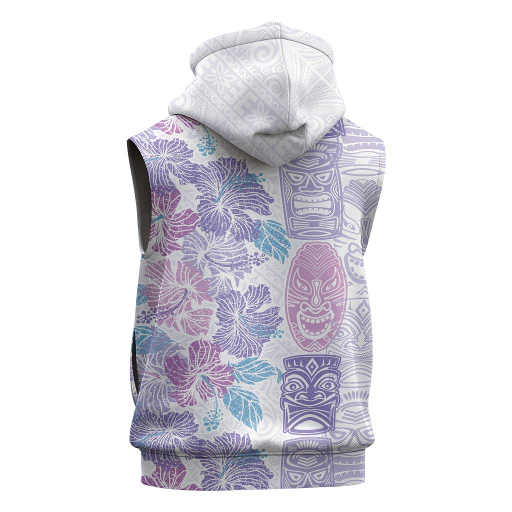 Christmas Aloha Hawaii Tiki Sleeveless Hoodie Hibiscus Winter Colors - Polynesian Pride