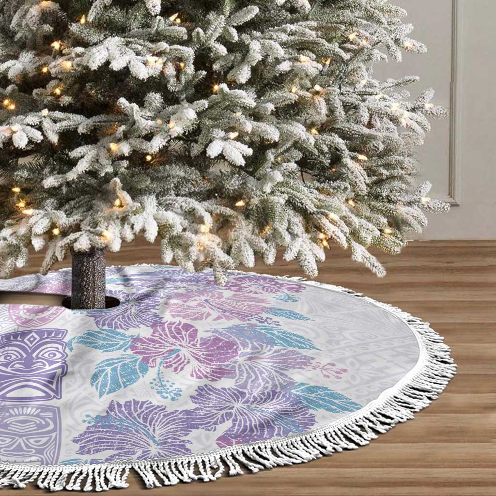 Christmas Aloha Hawaii Tiki Tree Skirt Hibiscus Winter Colors - Polynesian Pride