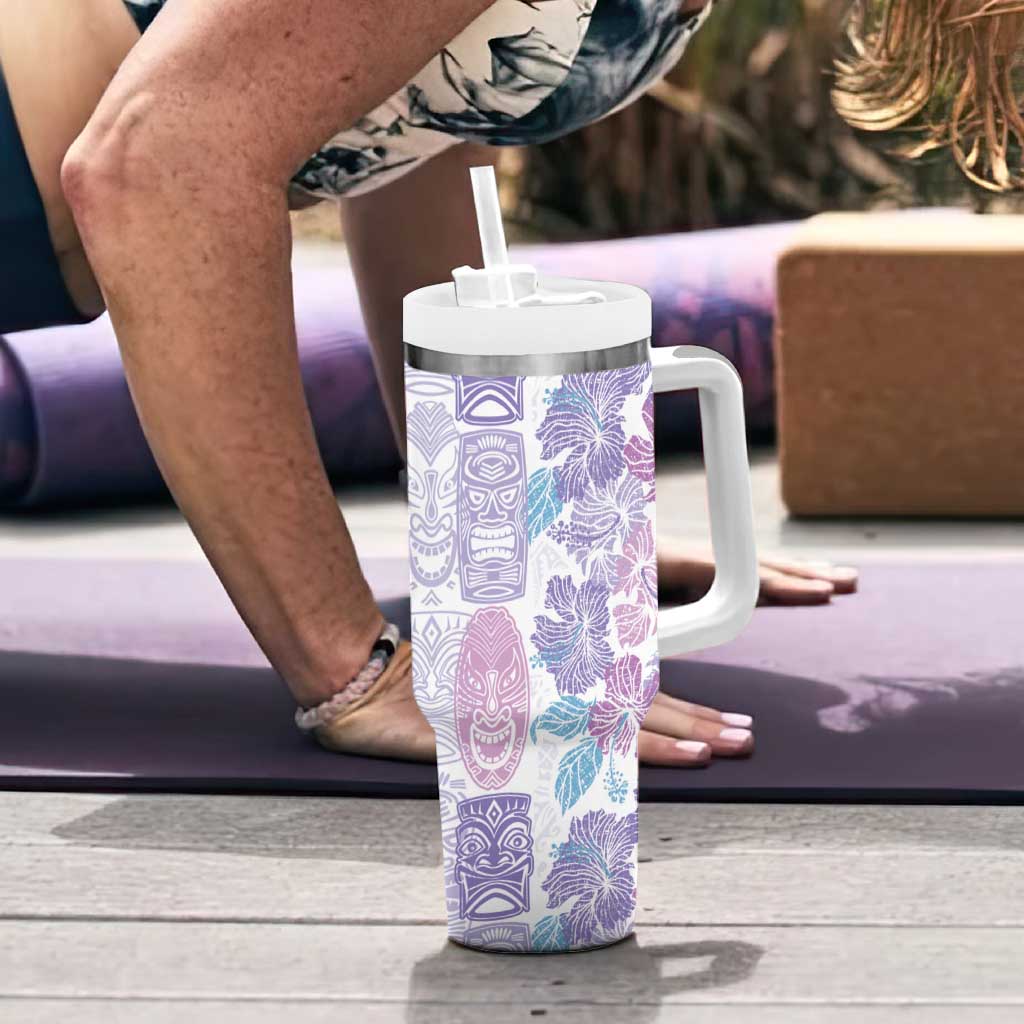 Christmas Aloha Hawaii Tiki Tumbler With Handle Hibiscus Winter Colors - Polynesian Pride