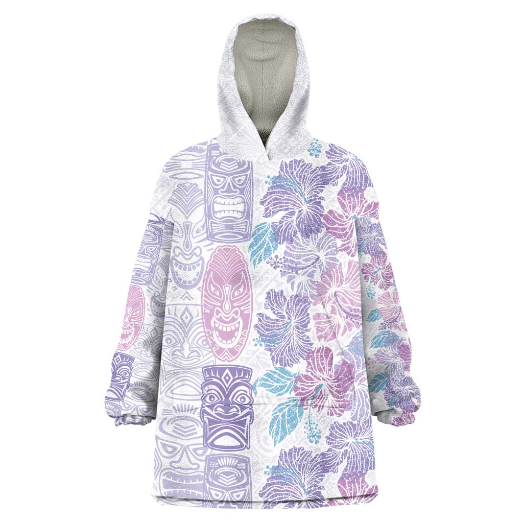 Christmas Aloha Hawaii Tiki Wearable Blanket Hoodie Hibiscus Winter Colors - Polynesian Pride
